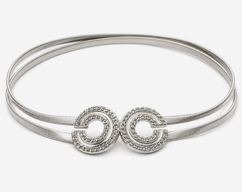 Women’s Silver Stretch Waist Belt Double Circle Buckle Elastic Metal Belt