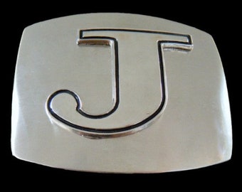 Initial J Letter Name Tag Monogram Chrome Belt Buckle Buckles