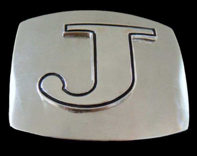 Initial J Letter Name Tag Monogram Chrome Belt Buckle Buckles