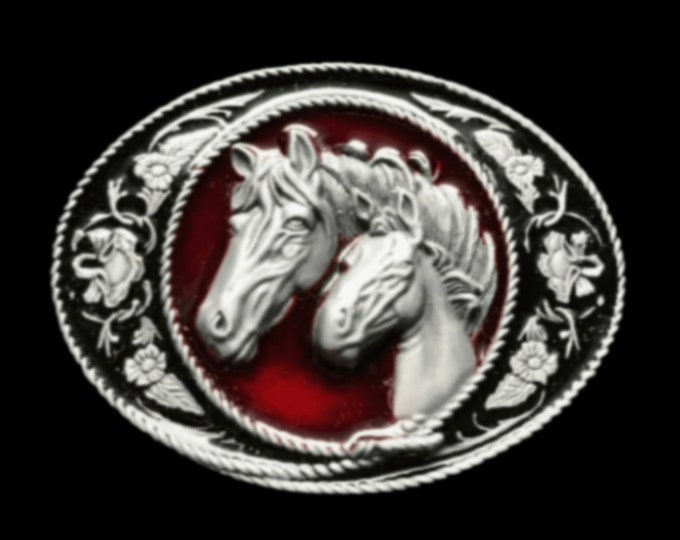 Two Equestrian Ponys Western Horse Belt Buckle