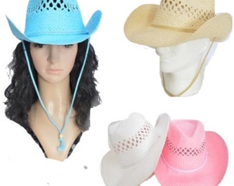 Paper Straw Cowboy Hat Men Women Western Cowgirl