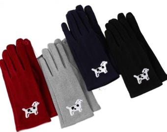 Women Winter Warm Fashion Gloves With Dog