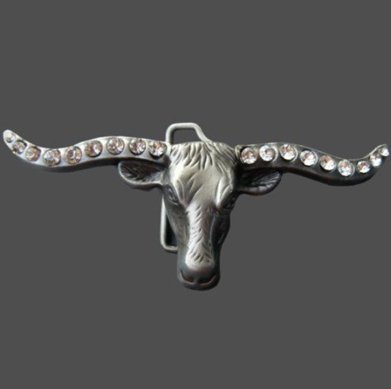 Texas Longhorn Belt Buckle Rhinestone Big Western Bull Cow Horns Belts  Buckles