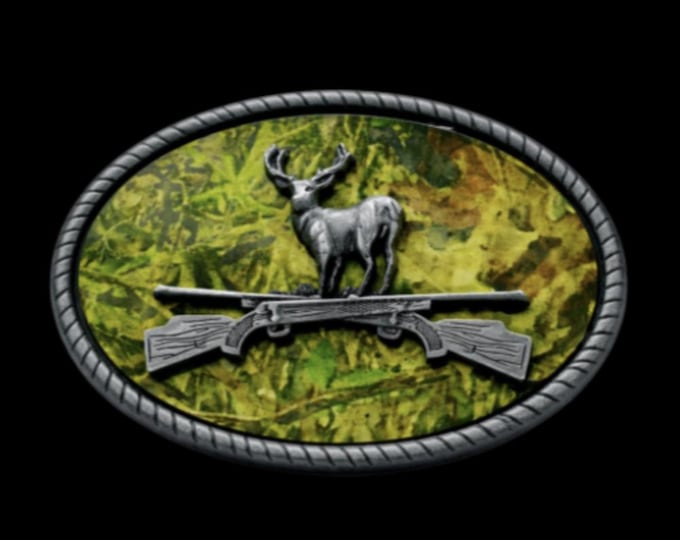 Camouflage Deer Buck Hunting Hunter Rifle 3D Belt Buckle Boucle de Ceintures