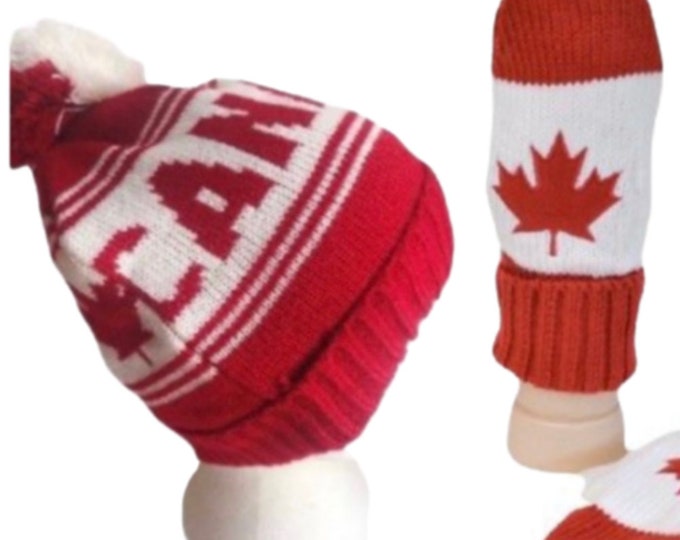 Canada Canadian Mapleleaf Red White Unisex Knitted Hat Winter Gloves Mitts