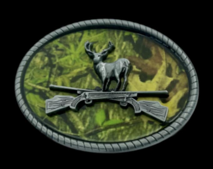 Camouflage Deer Buck Hunting Hunter Rifle 3D Belt Buckle Boucle de Ceintures