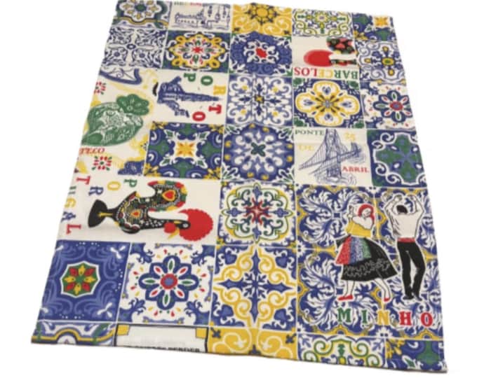 100% Cotton Tablecloth Portuguese Azulejo Design Traditional Motifs