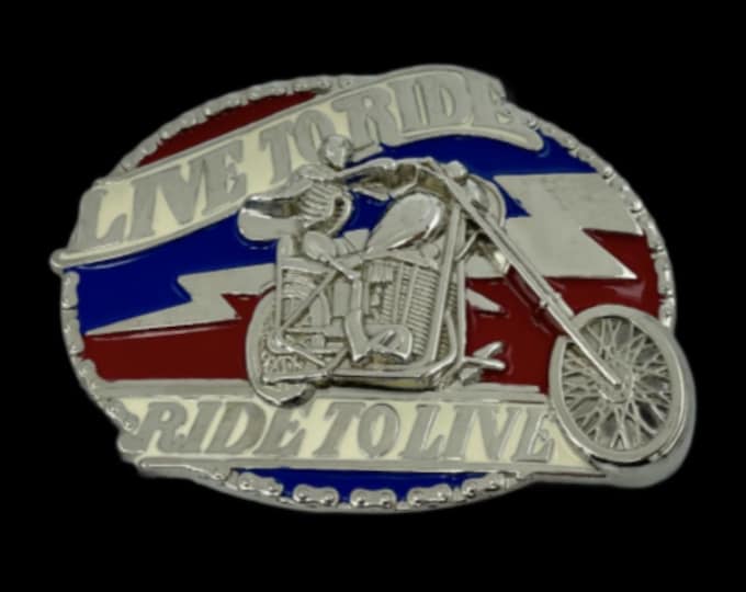 Live To Ride Ride To Live Belt Buckle Motorcycle Skeleton Biker's Buckles Belts