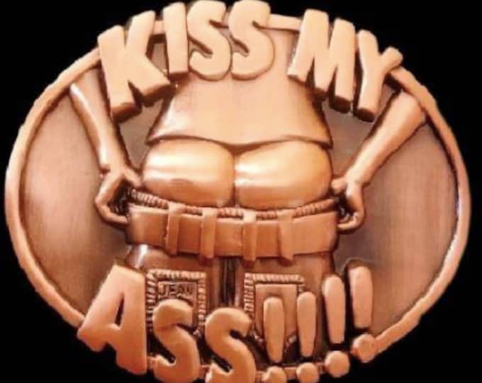 Kiss My Ass Funny Joke Full Moon Belt Buckle