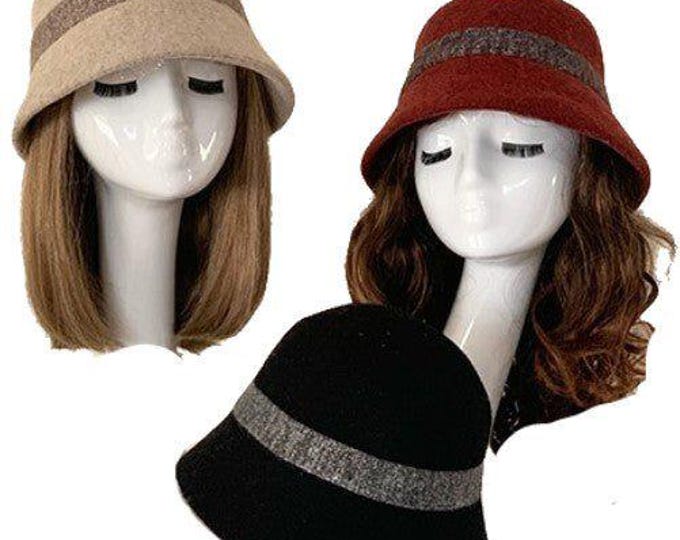 Women 100% Wool Cloche Bucket Hat Winter Beanie Hat Warm Cap