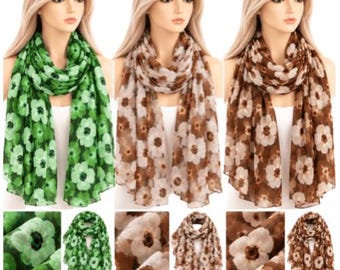 Ladies Double Sided Floral Pattern Scarf Evening Shawl Warm Winter Scarves