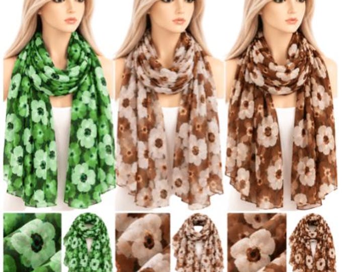 Ladies Double Sided Floral Pattern Scarf Evening Shawl Warm Winter Scarves