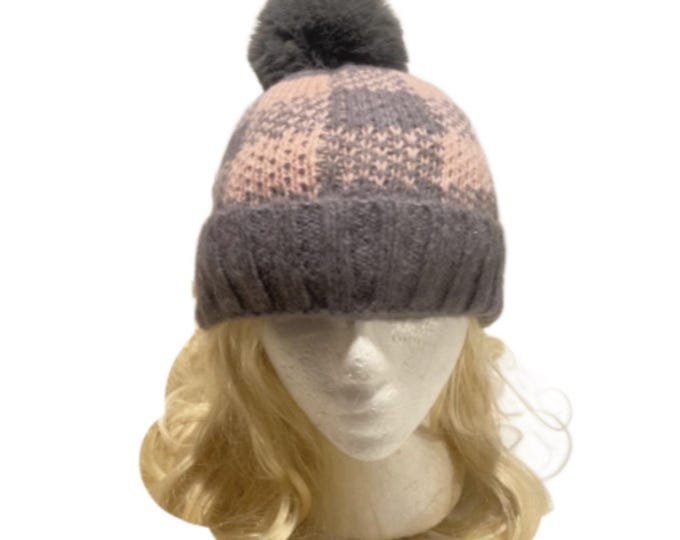 Women Fur Pom Pom Ball Knit Crochet Baggy Bobble Hat Beanie Ski Cap Winter