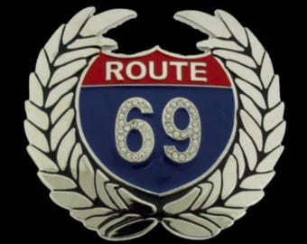 Belt Buckle Route 69 Rt United States US Highways Rhinestones Belts & Buckles