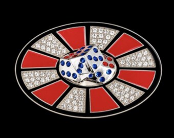 Men Women's Metal Belt Buckle Lucky Dice Casino Bling Las Vegas Craps Buckles
