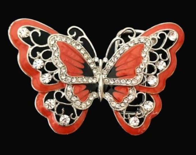 Orange Rhinestones Glitter Butterfly Butterflies Belt Buckle