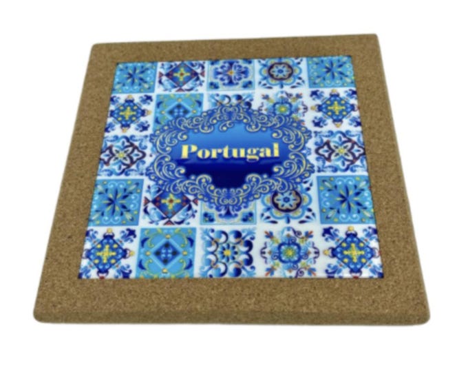 Portuguese Cork & Ceramic Tiles Heat Trivet Portugal Design Souvenirs