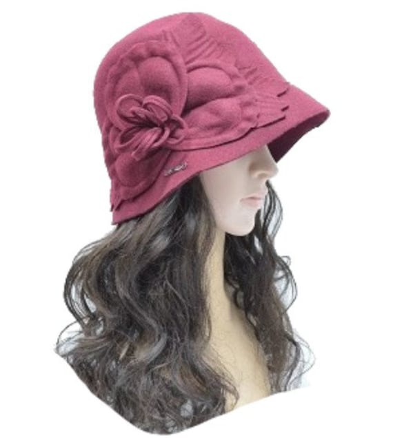 Women's GATSBY 20s Winter Wool Cap Beanie Cloche Bucket Floral Hat