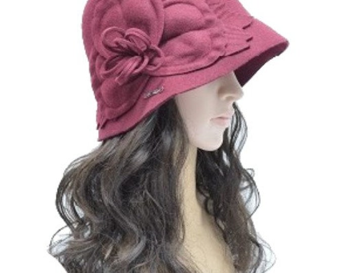 Women's GATSBY 20s Winter Wool Cap Beanie Cloche Bucket Floral Hat