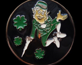 Leprechaun Four Leaf Clover Lucky Irish Shamrock Belt Buckle