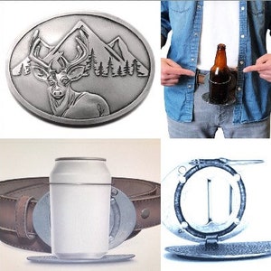Beverage Beer Can Bottle Holder Belt Buckle 50 Pointer Deer Hunter Hunting Buckles
