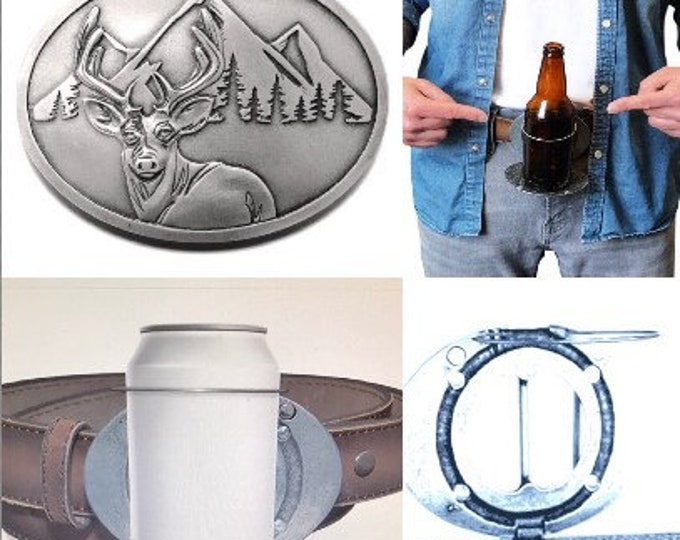 Beverage Beer Can Bottle Holder Belt Buckle 50 Pointer Deer Hunter Hunting Buckles