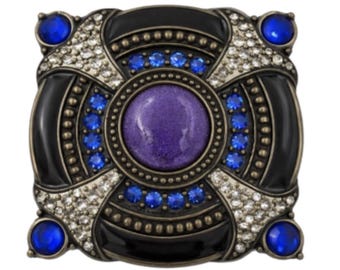 Blue Stone White Rhinestones Women's Unique Belt Buckle