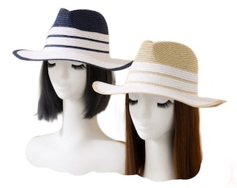 Women's Straw Wide Brim Ribbon Panama Sun Summer Beach Hat Foldable