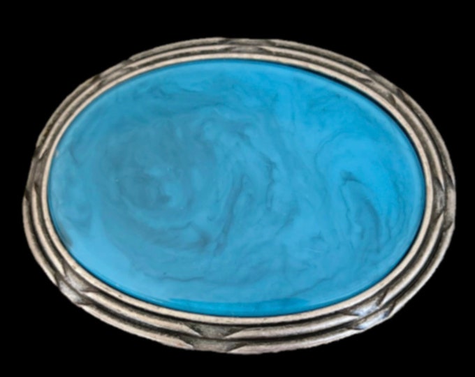 Turquoise Blue Colored Antique Silver Belt Buckle