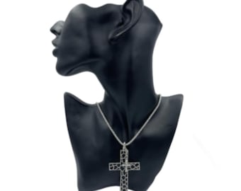 Unisex Double Plain Rhinestone Cross Pendant Christian Necklace Fashion Jewelry