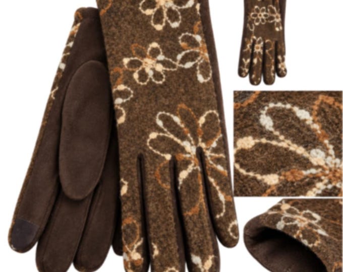 Women's Embroidered Touch Screen Winter Gloves Warm Fashion Hand Warmer