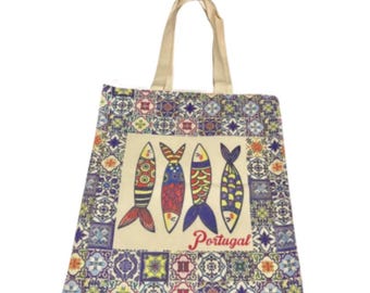 Sardinhas Sardines Portugal Portuguese Double Sided Tote Bag 100% Cotton