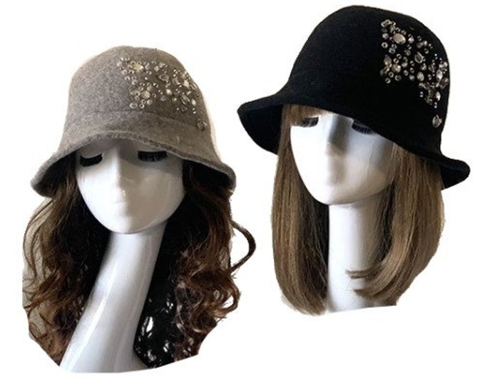 Women Wool Cloche Bucket Hat Winter Beanie Hat Warm Cap