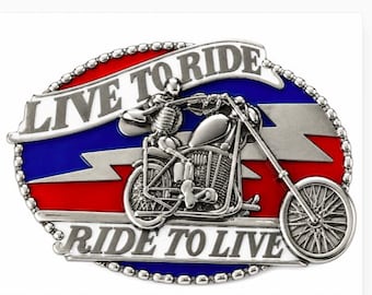 Live To Ride Ride To Live Belt Buckle Motorcycle Skeleton Biker's Buckles Belts