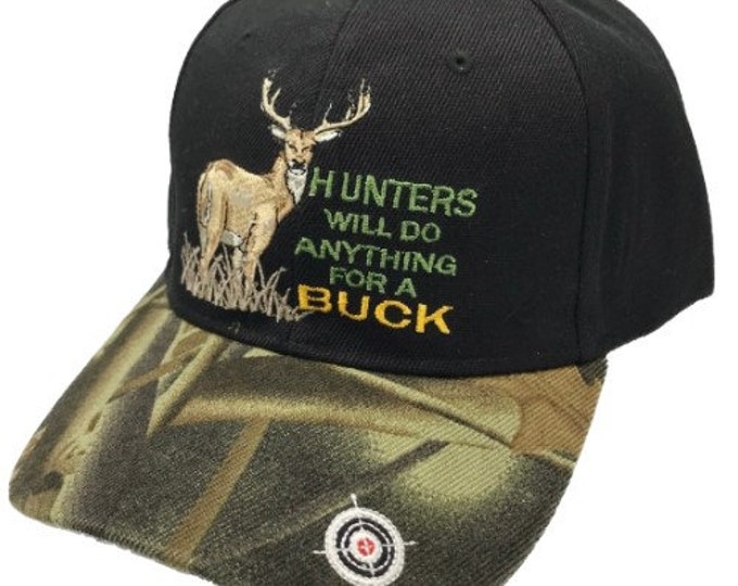 Hunters Will Do Anything For A Buck Camo Embroidered Deer Cap Hat