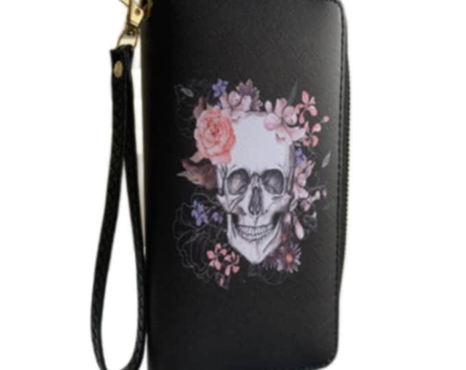 Sugar Skull Wallet Western Floral Womens Girls Wristlet Black