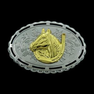 Tweekleurige paarden paardenhoofd western riemgesp