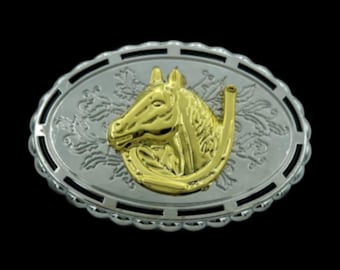 Two Toned Horse Horses Horsehead Western Belt Buckle