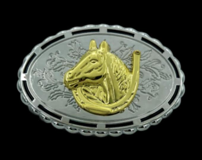 Two Toned Horse Horses Horsehead Western Belt Buckle