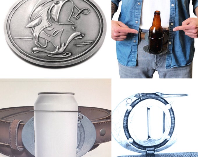 Gone Fishing Belt Buckle Fish Fisherman Beverage Can Beer Bottle Holder Buckles Belts