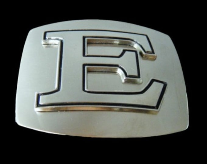 Initial E Letter Name Tag Monogram Chrome Belt Buckle Buckles