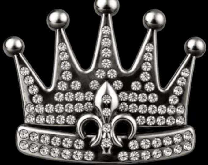 Royal Royalty Rhinestone Crown Fleur De Lys Lis Queen King Belt Buckle Buckles