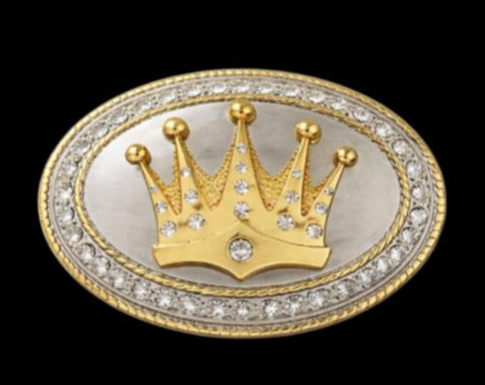 Crown Unisex Belt Buckle Western Rodeo Cowboy Gold Shiny Metal King Royal