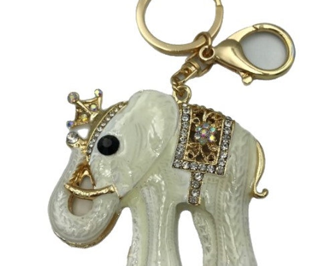 Fashion keychain white elephant king alloy key ring creative lady bag pendant