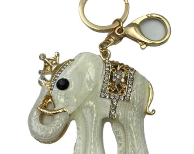 Fashion keychain white elephant king alloy key ring creative lady bag pendant