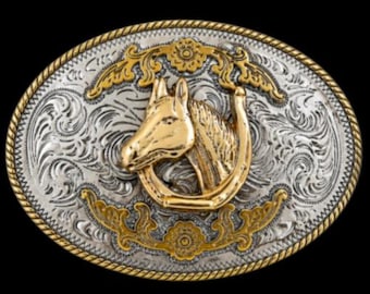 Two Toned Horse Horses Horsehead Western Belt Buckle