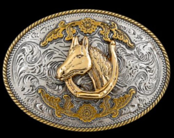 Two Toned Horse Horses Horsehead Western Belt Buckle