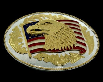 Bald Eagle Head Cowboys Cowgirls Rodeo Western USA American Flag Belt Buckles