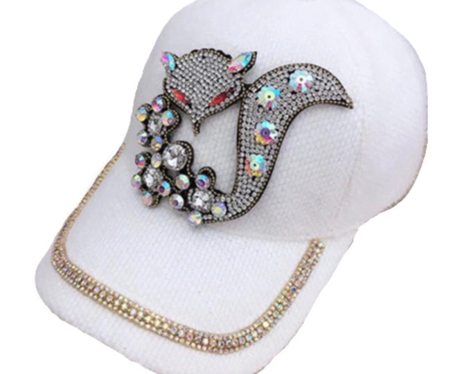 White Women's Bling Hat Rhinestones Glitter Rhinestone Fox Cap