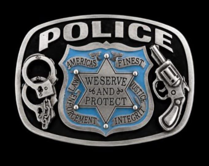 Police Serve And Protect Handcuff Badge Pistol Gun Belt Buckle